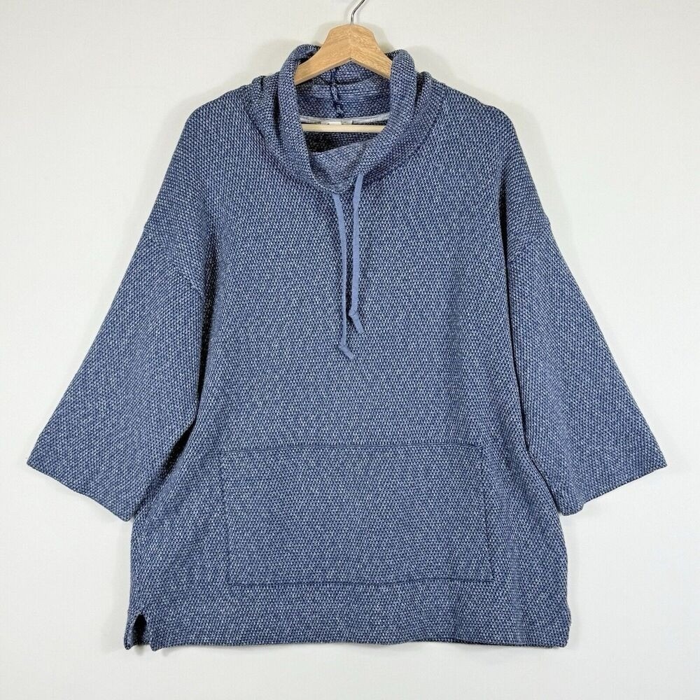 Pure Jill Cowl Neck Sweater Women Small Blue Textured Knit Coastal Grandma Cozy